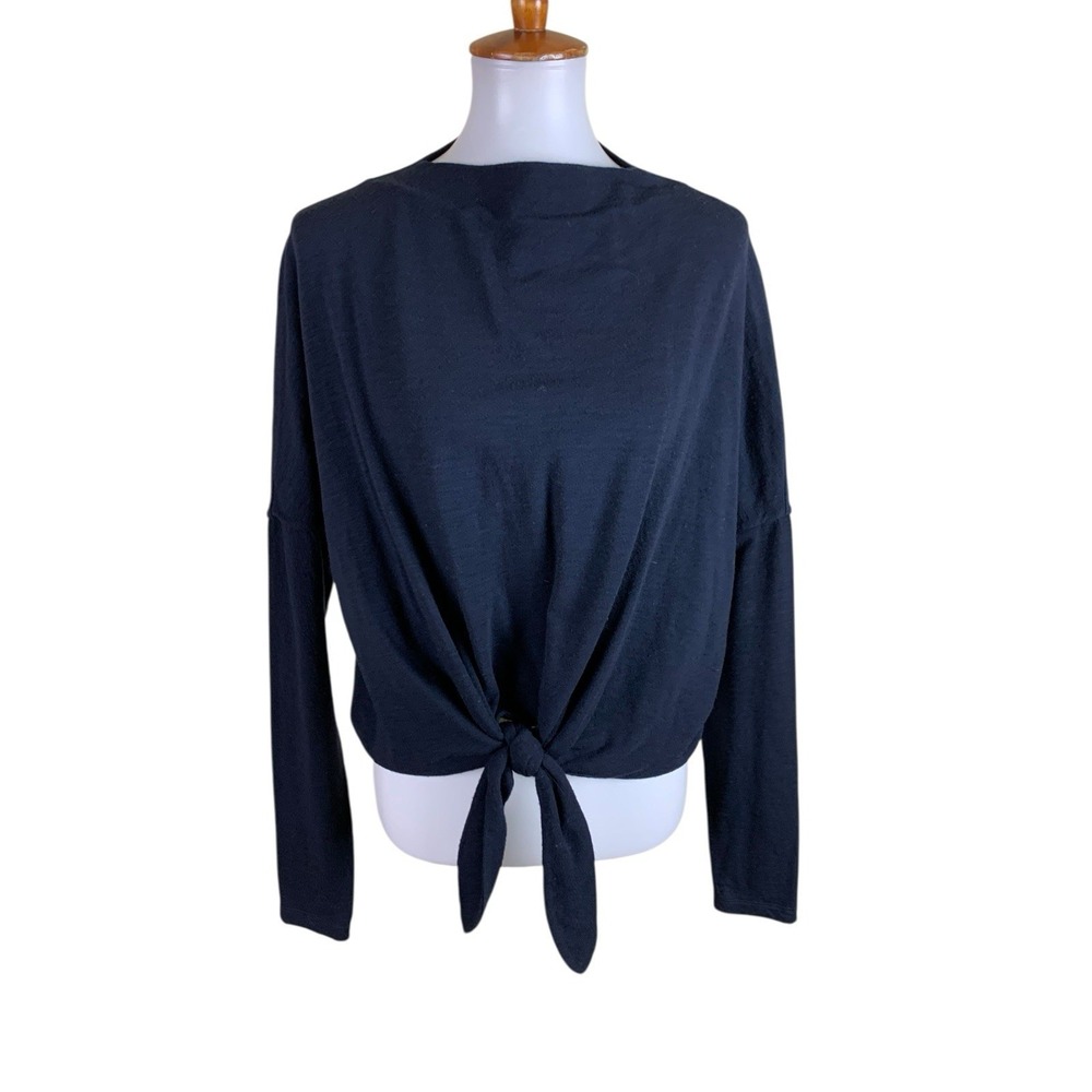 Hache Blue‎ Tie Front Top Wool Blend Long Sleeve Minimalist Italy 42